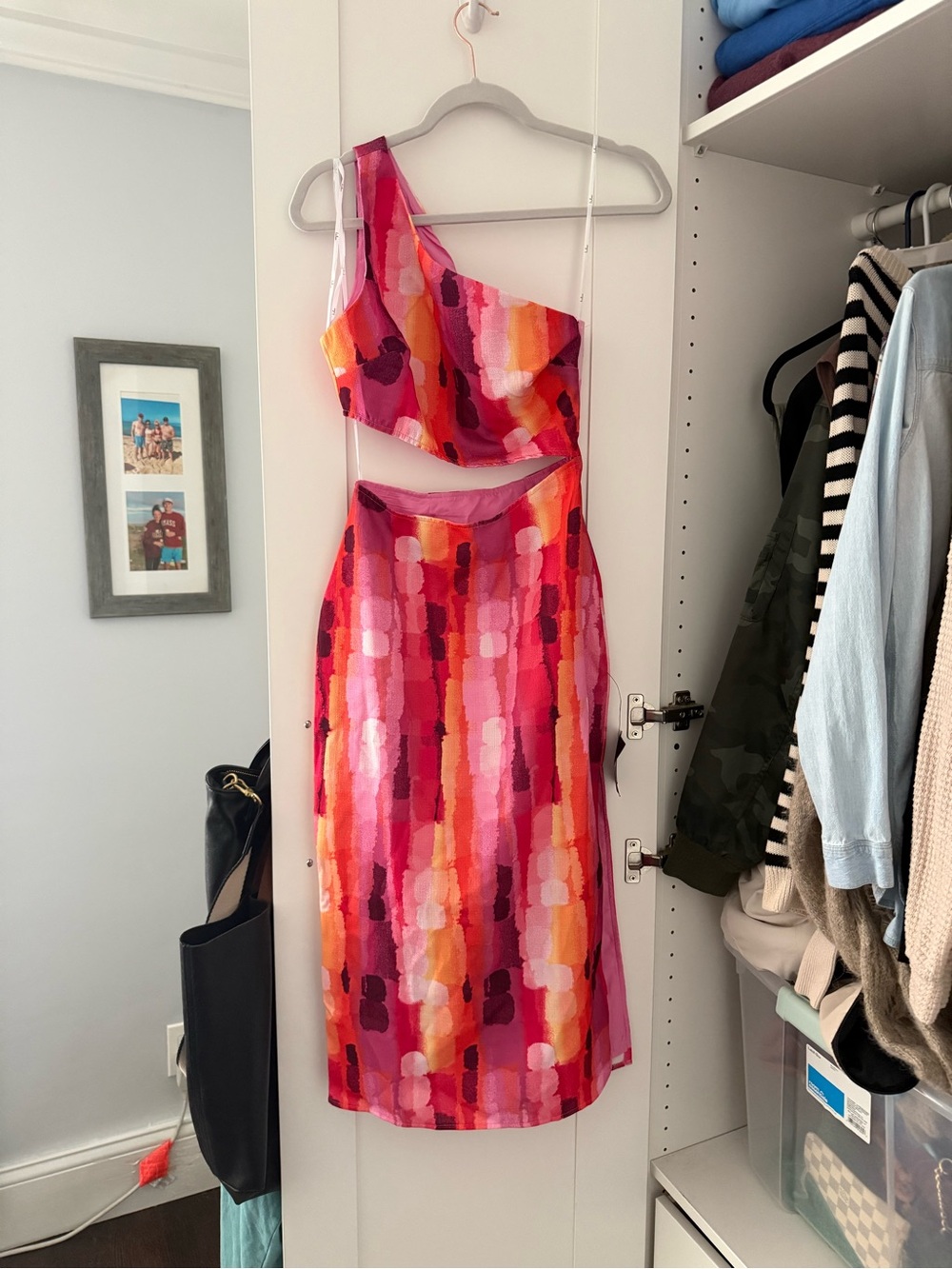 Lulu's One-Shoulder Multi-Color Cutout Midi Dress